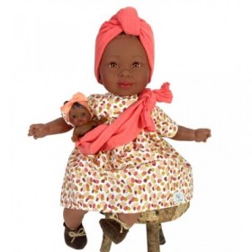 Muñeca María con Bebe Vestido Coral