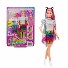 Muñeca Barbie Pelo Arcoiris Guepardo Rubia Mattel