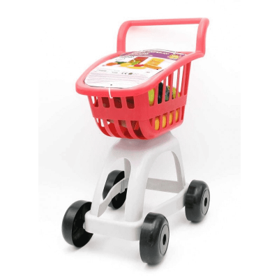 Carrito Supermercado Con Alimentos Rojo Tachan