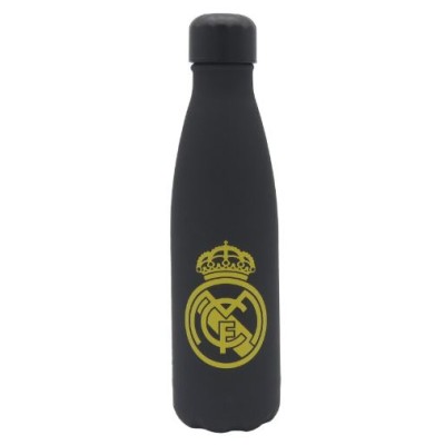 Real Madrid Botella Negra con oro Rubberizada de Doble Pared