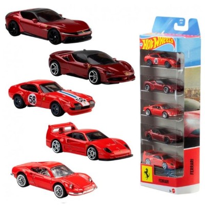Hot Wheels Pack de 5 Coches Ferrari a Escala 1:64