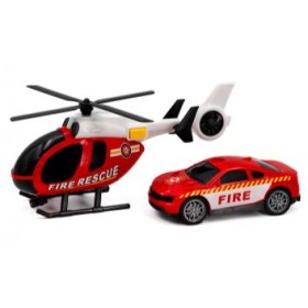 Helicoptero + Coche Bomberos Luz-Sonido Heroes De Ciudad 1: