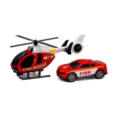 Helicoptero + Coche Bomberos Luz-Sonido Heroes De Ciudad 1: