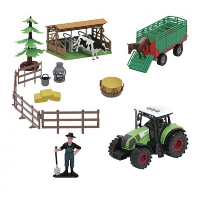 Set Granja 19 Pzas Con Tractor,Animales Y Figuras T01047